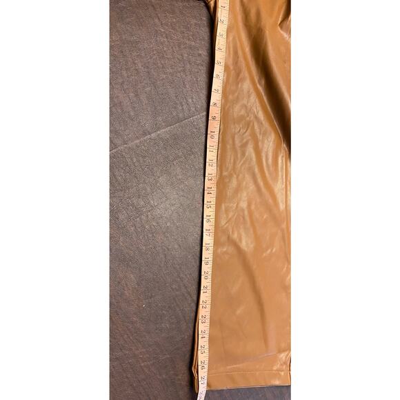Zenana Faux Leather Straight Leg Pants Brown Pull On Elastic Waist Medium - Picture 5 of 9